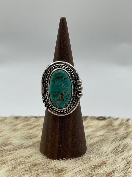 7.0 Oval Turquoise Ring by Ray Tom, Navajo