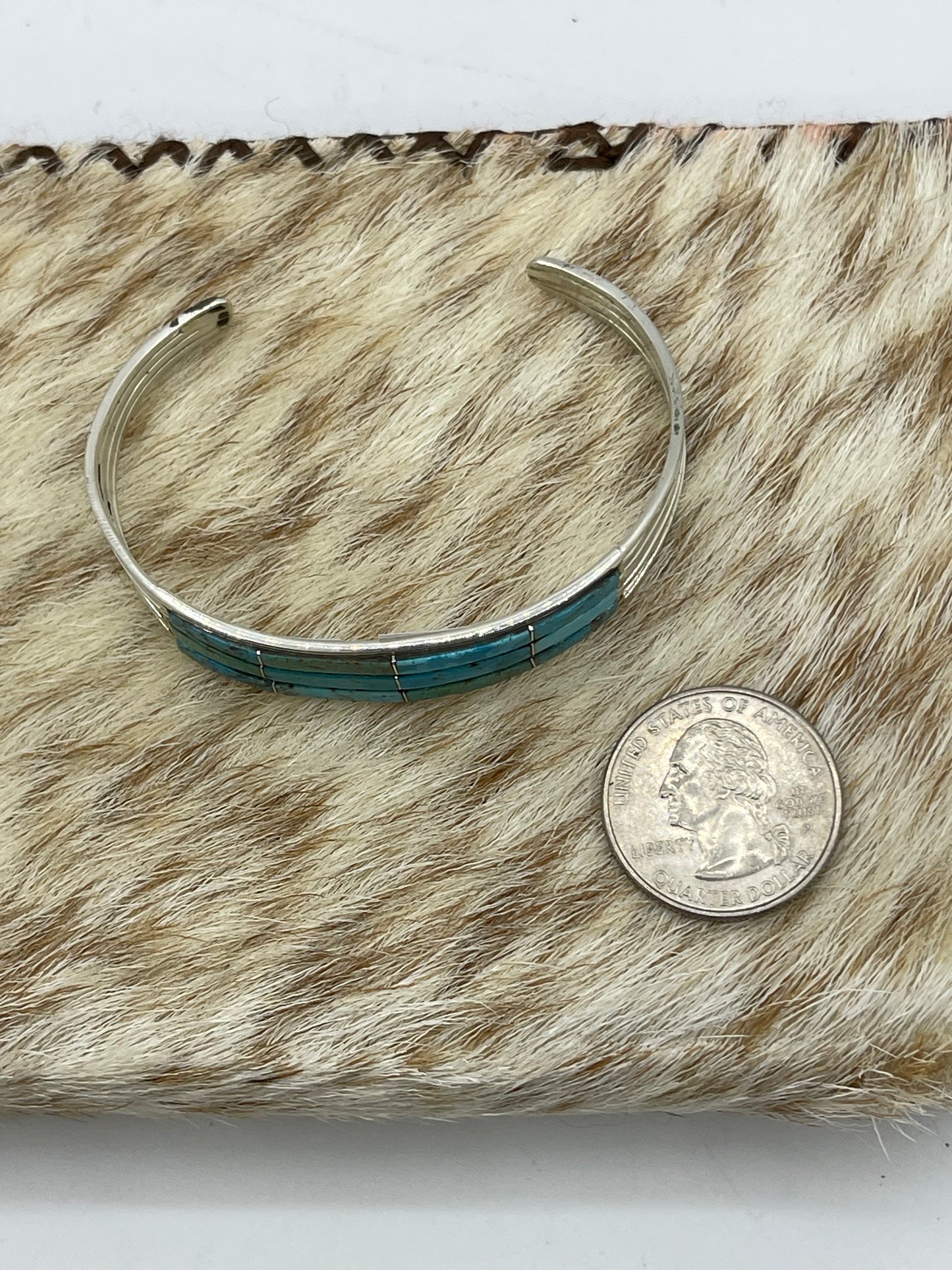 6 1/4" 3 Row Inlay Turquoise Cuff by Jamie Johnson, Navajo