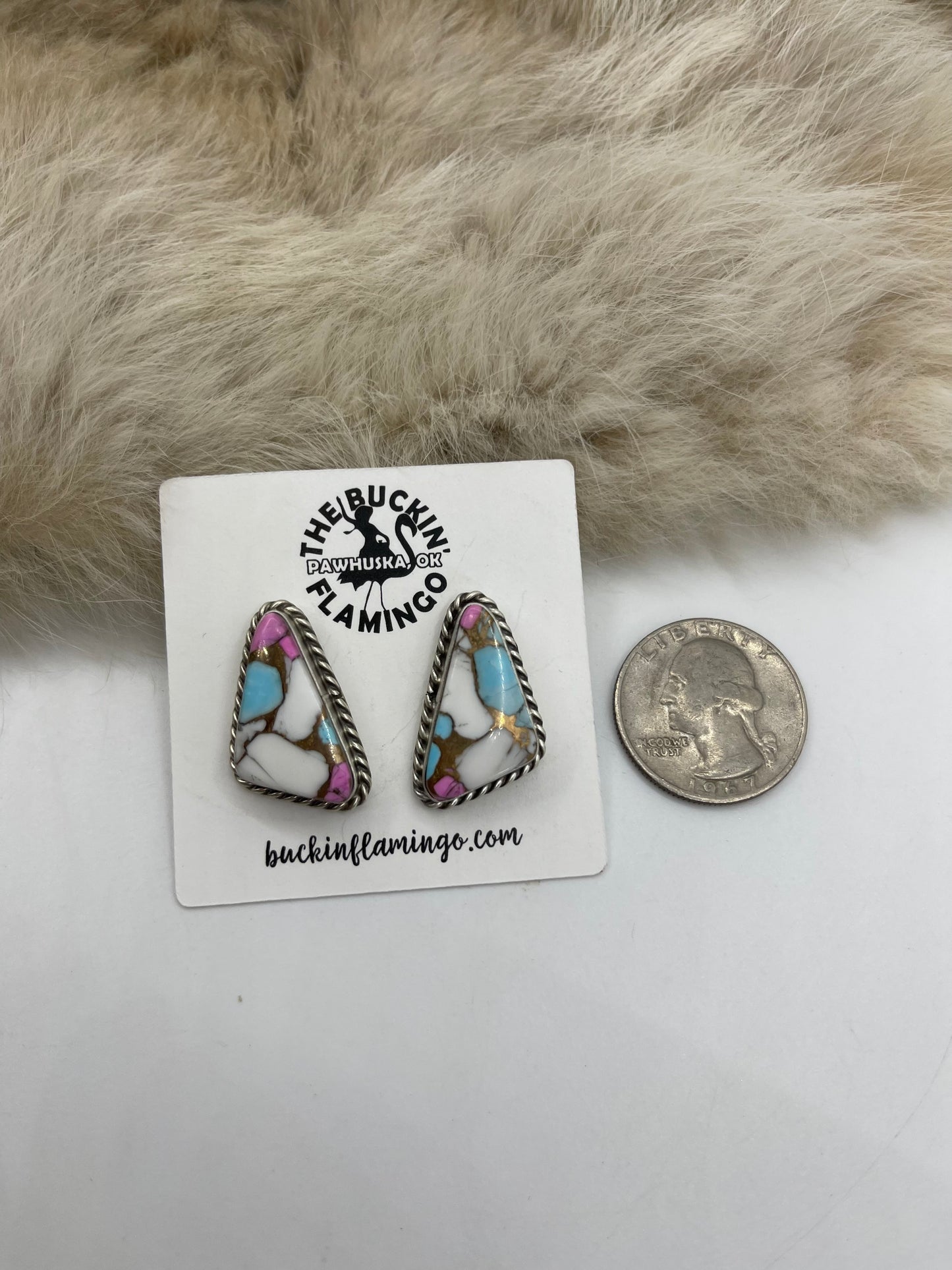 Cotton Candy Post Earring by Chassity Belone, Navajo
