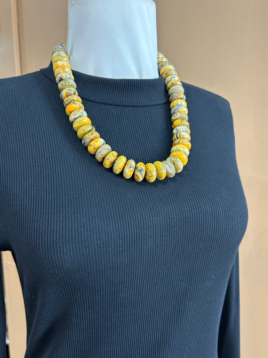 22" 18mm Bumblebee Jasper Necklace with Navajo Pearls