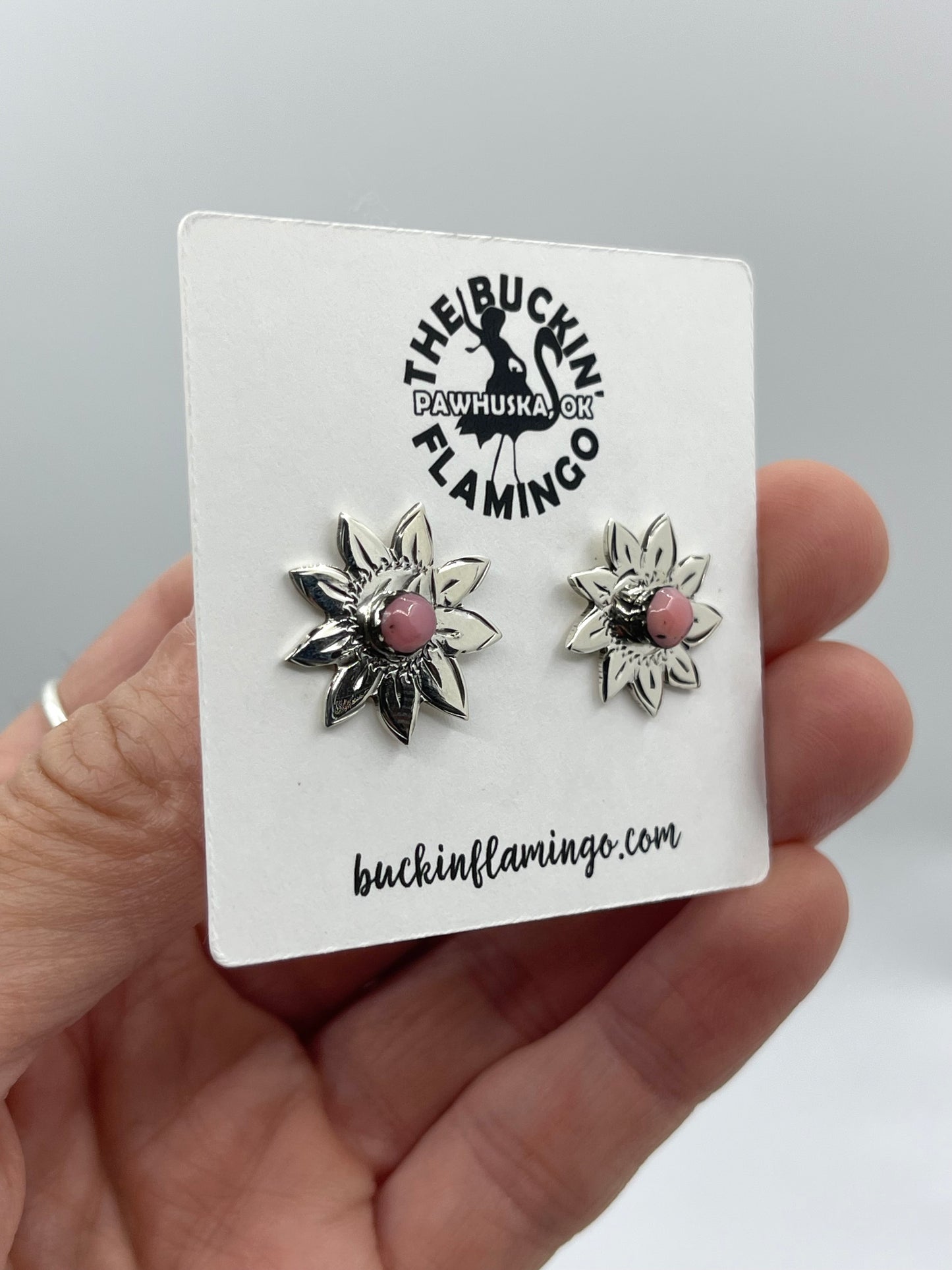 Pink Conch Sunflower Post Earrings by Sonyei Coho, Navajo