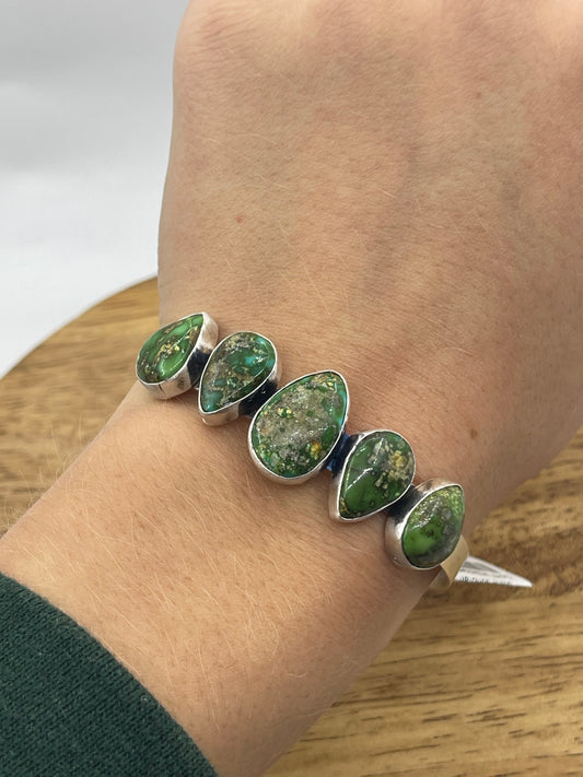 5 1/2"-7" 5 Stone Sonoran Gold Turquoise Cuff by Verley Betone, Navajo (Matrix Varies)