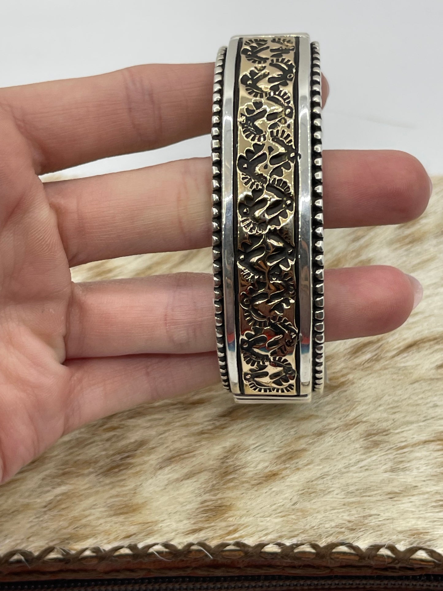 7 1/4" Heavy Sterling Silver and 14k Gold Cuff by Johnathan Nez, Navajo