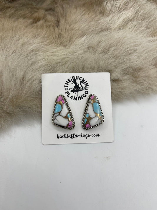 Cotton Candy Post Earring by Chassity Belone, Navajo