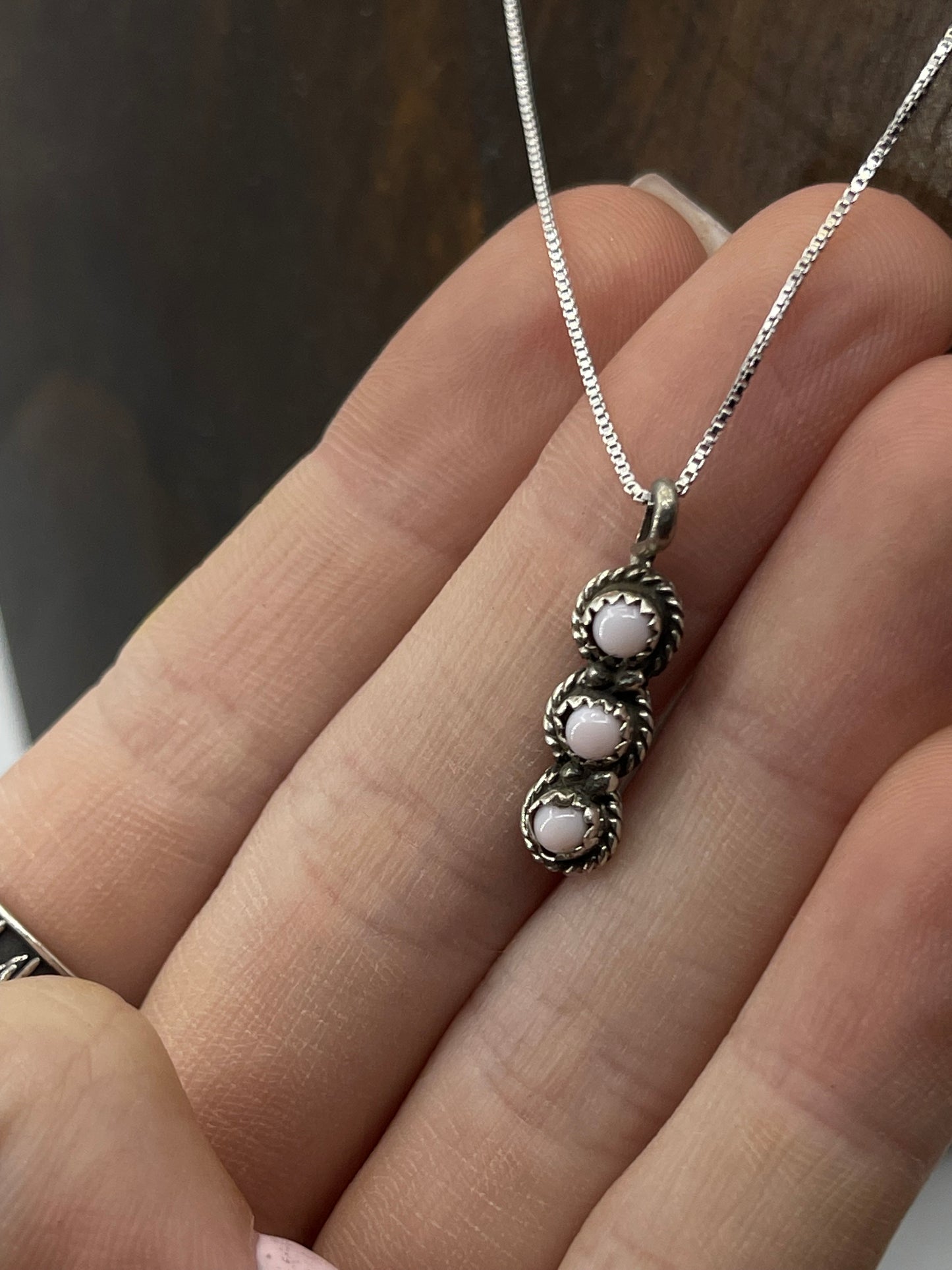 3 Stone Pink Conch Shell Dainty Necklace