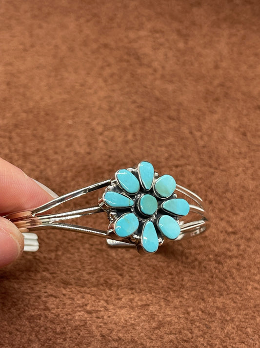 6"-7 1/2" Turquoise Cluster Cuff by Marie Bahe, Navajo