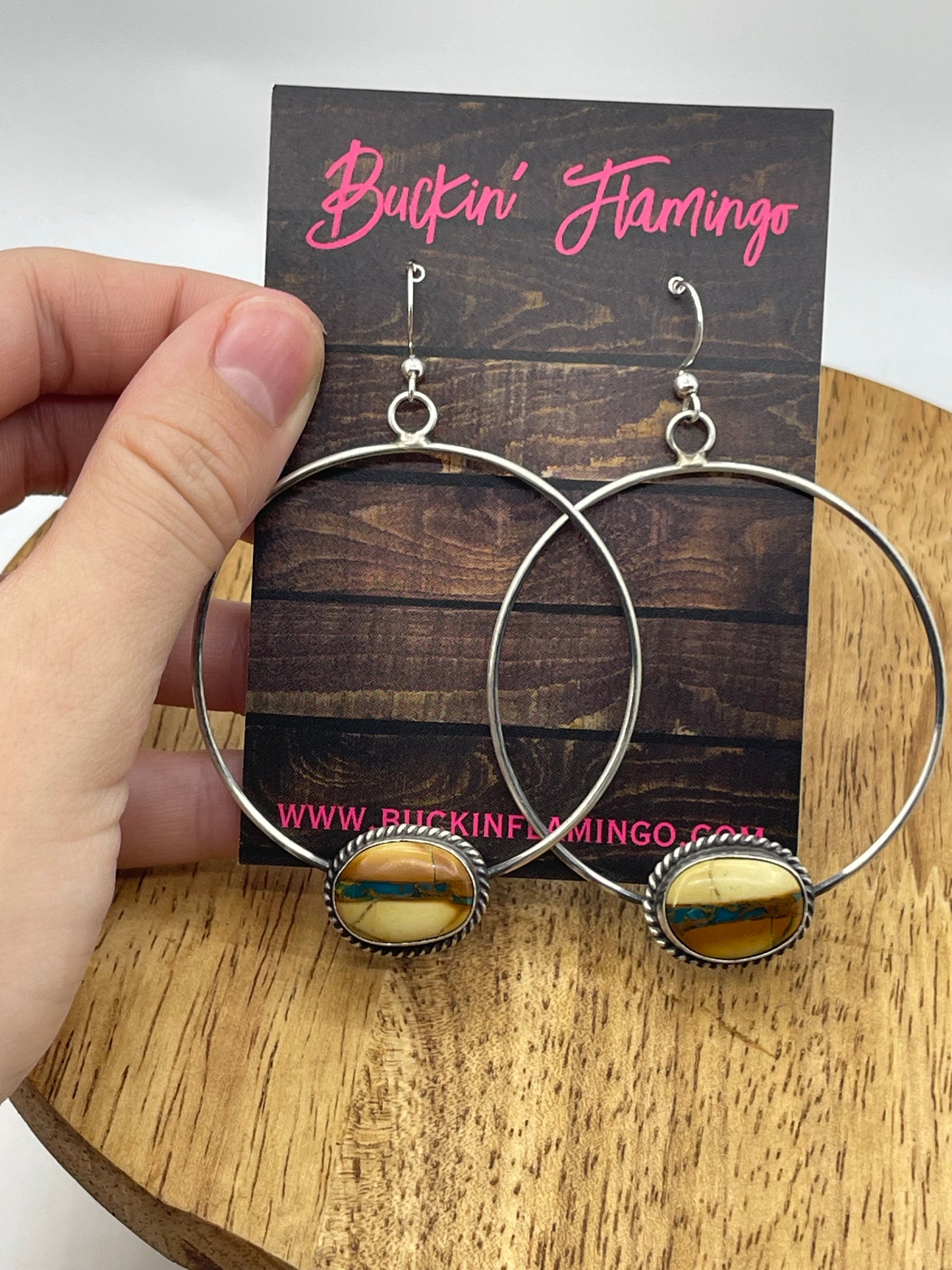 Royston Ribbon Turquoise Dangle Hoop Earrings by Elouise Kee, Navajo