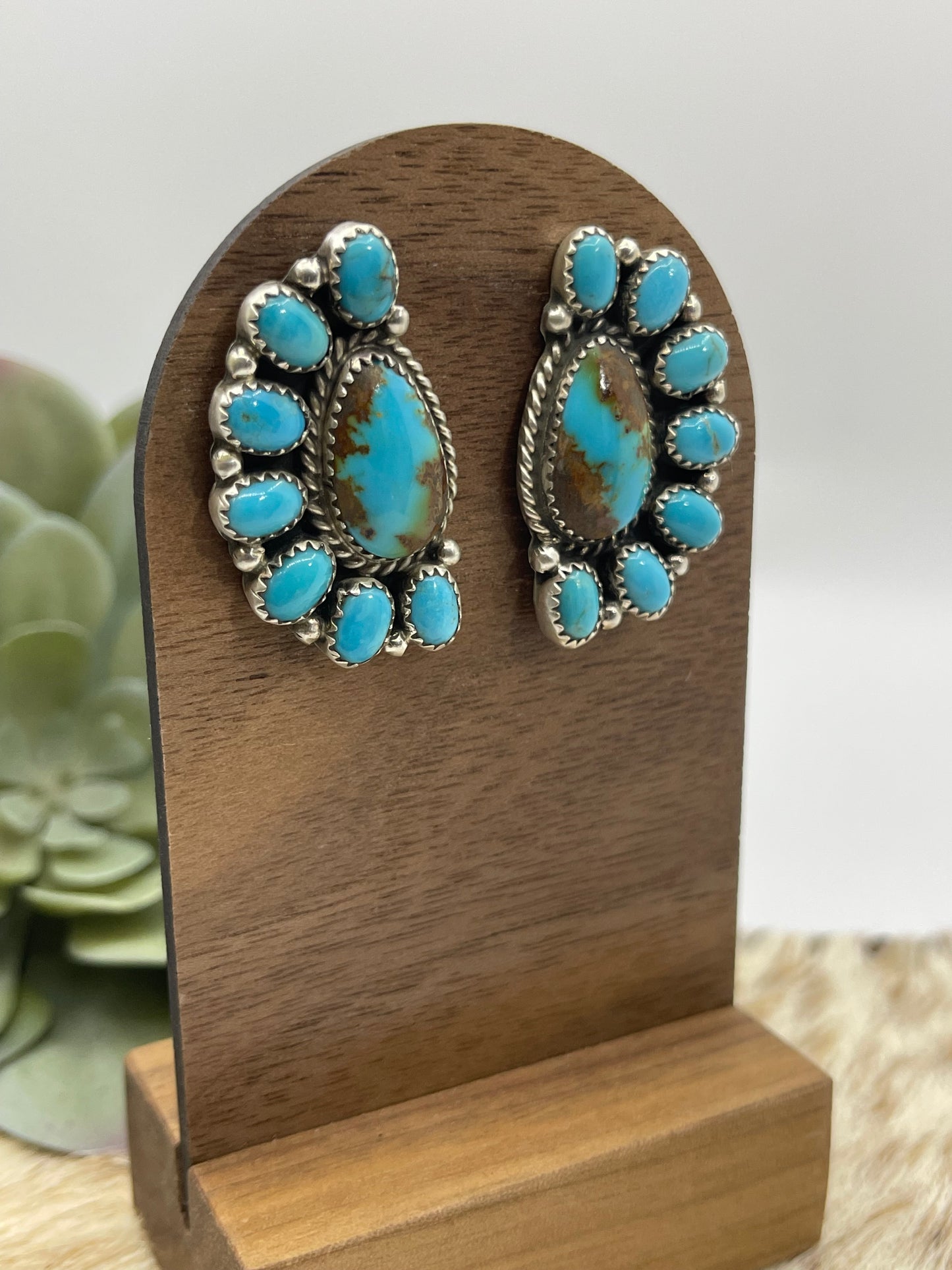 Half Cluster Kingman Turquoise Earrings
