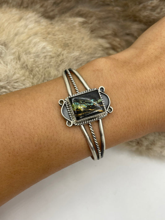 6”-8” Blackjack Turquoise Cuff by Thompson Piaso, Navajo
