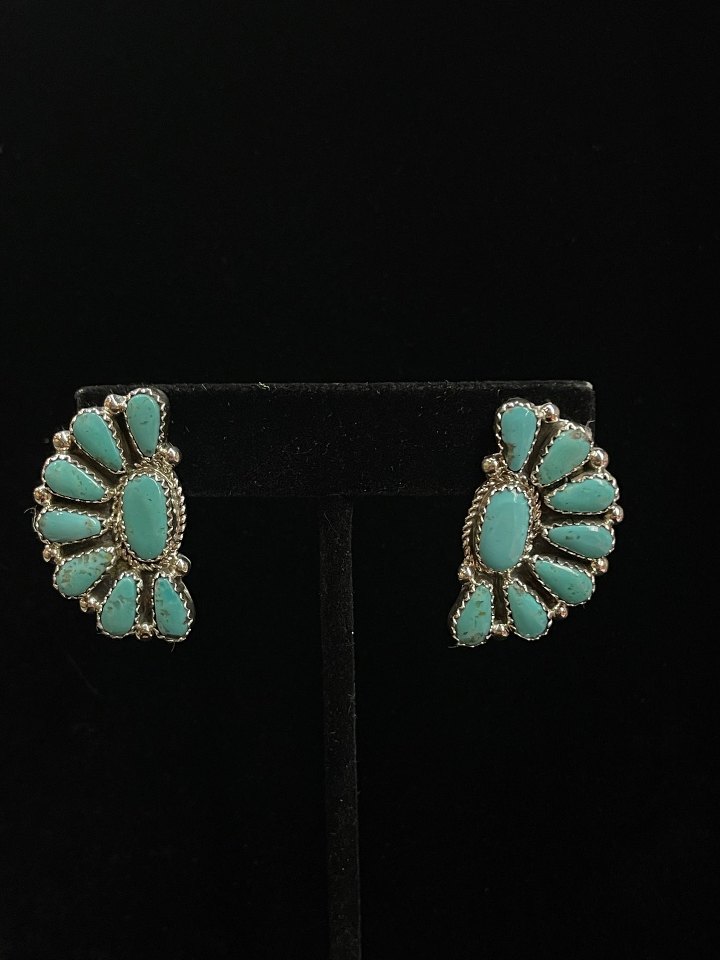 Half Cluster Turquoise Earrings by Alicia Wilson, Navajo