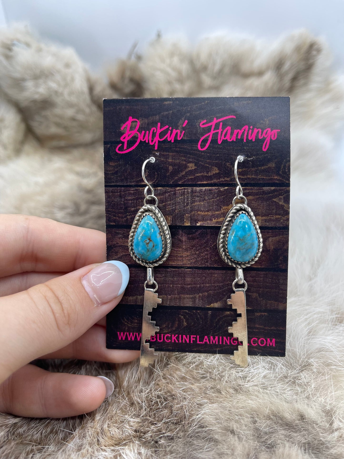 Kingman Turquoise Dangle Earrings by Christina Jackson, Navajo