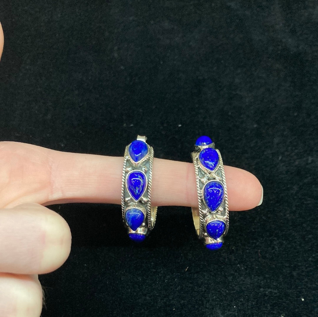 Blue Lapis Hoop Earrings