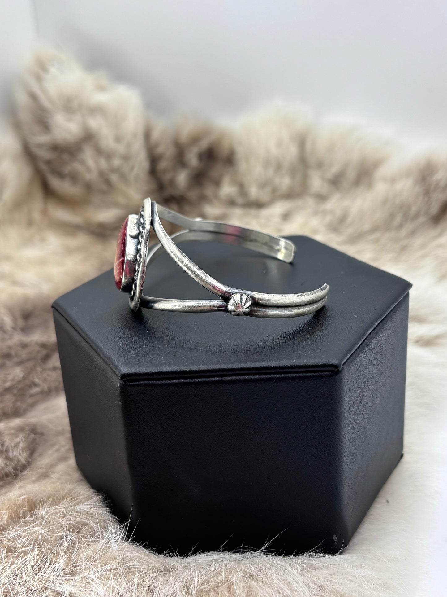 5.5"-7.25" Red Spiny Oyster Bracelet by Augustine Largo, Navajo