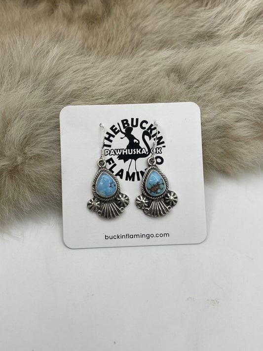 Golden Hills Turquoise Small Dangle Earrings by Verley Betone, Navajo