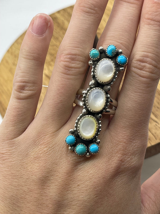 LOT 23 C 1/4 10.0 Mother of Pearl and Turquoise Ring, Navajo