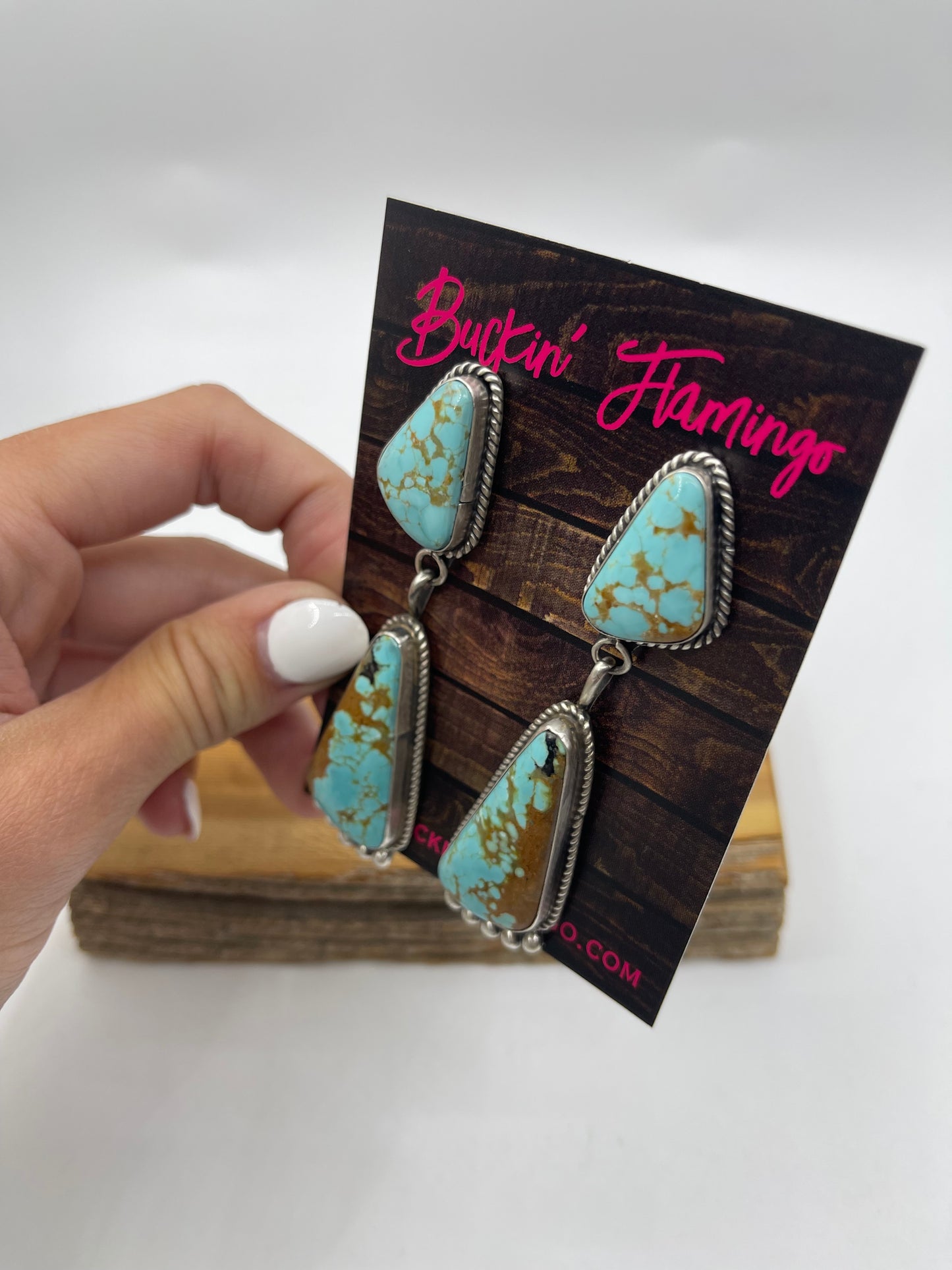 #8 Turquoise 2 Stone Post Dangle Earrings by Judith Dixon, Navajo