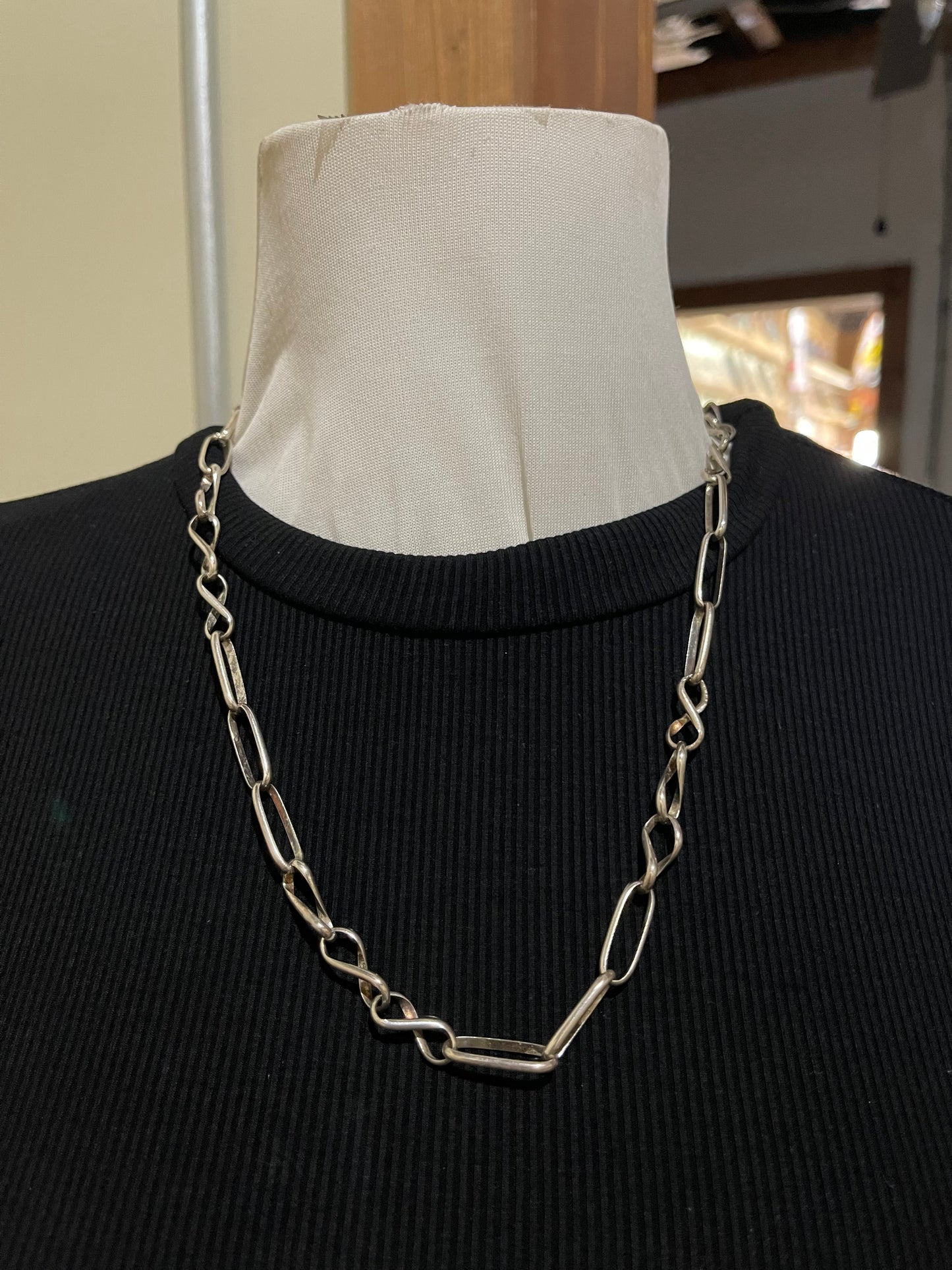 24" Sterling Silver Handmade Paperclip Chain by Sally Shurley, Navajo