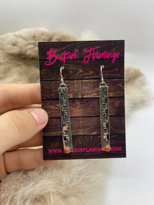 Red Coral Dangle Earrings by Christina Jackson, Navajo