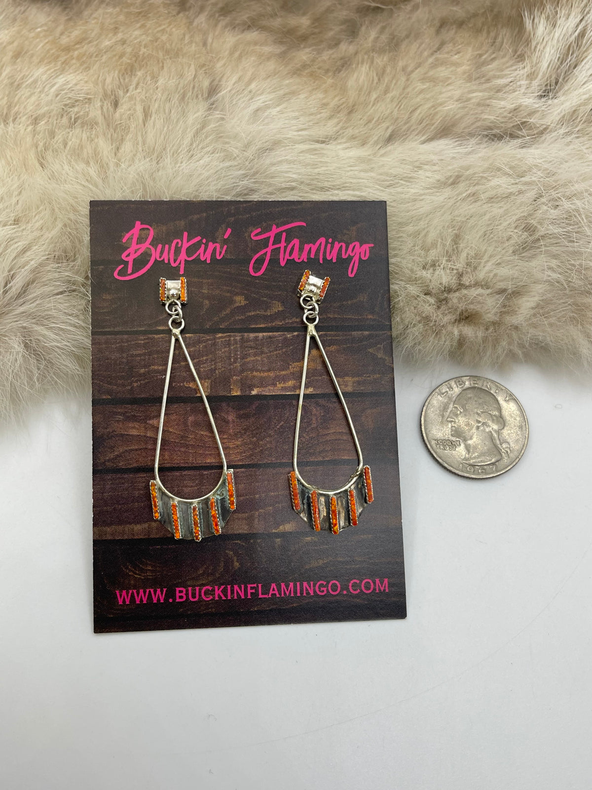 Orange Opal Teardrop Dangle Earrings by Ashley Laate, Zuni