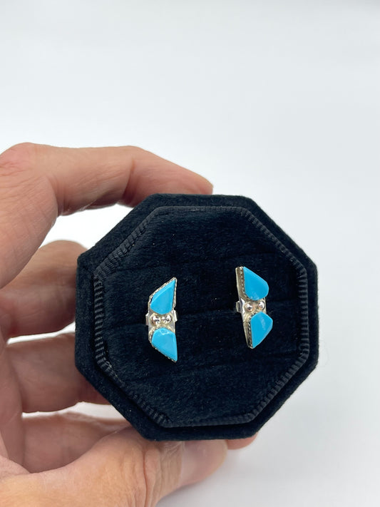 2 Stone Turquoise Earrings by Huberta Lonjose, Zuni