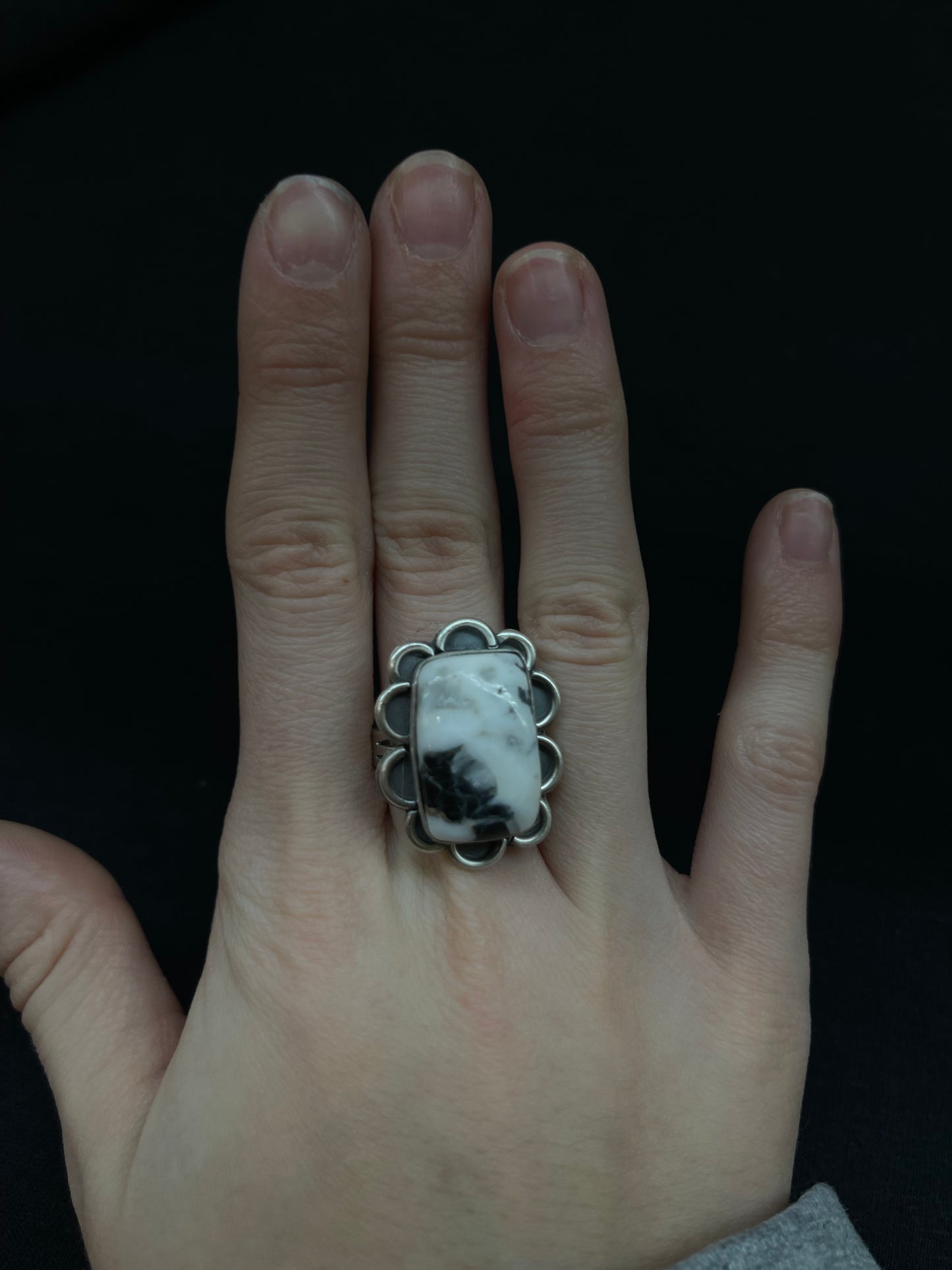 8.0 White Buffalo Rectangle Ring By TT, Navajo