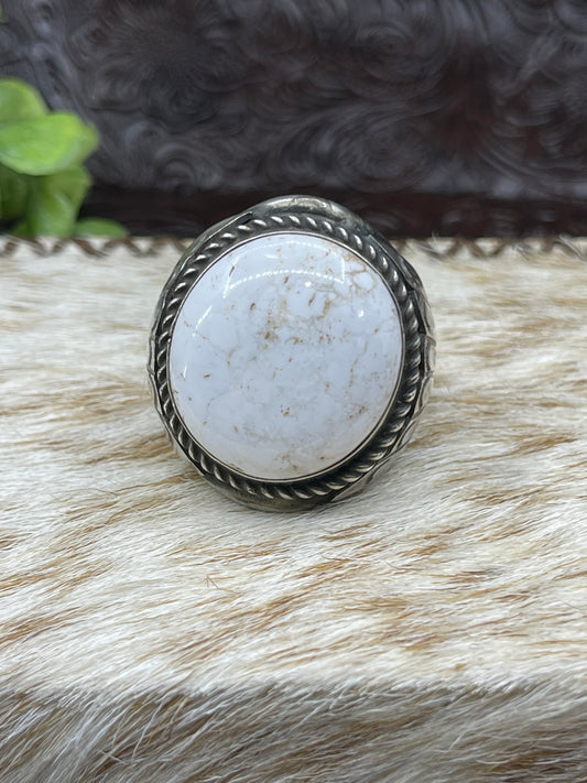 14.0 White Buffalo Round Ring by Zia