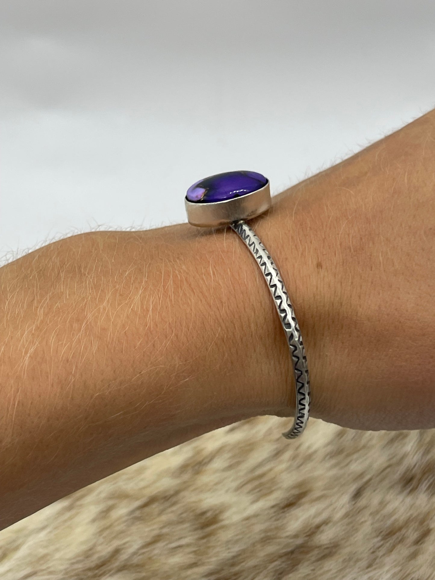 5.5” - 7" Lavender Dahlia Oval Cuff by Donovan Skeets, Navajo