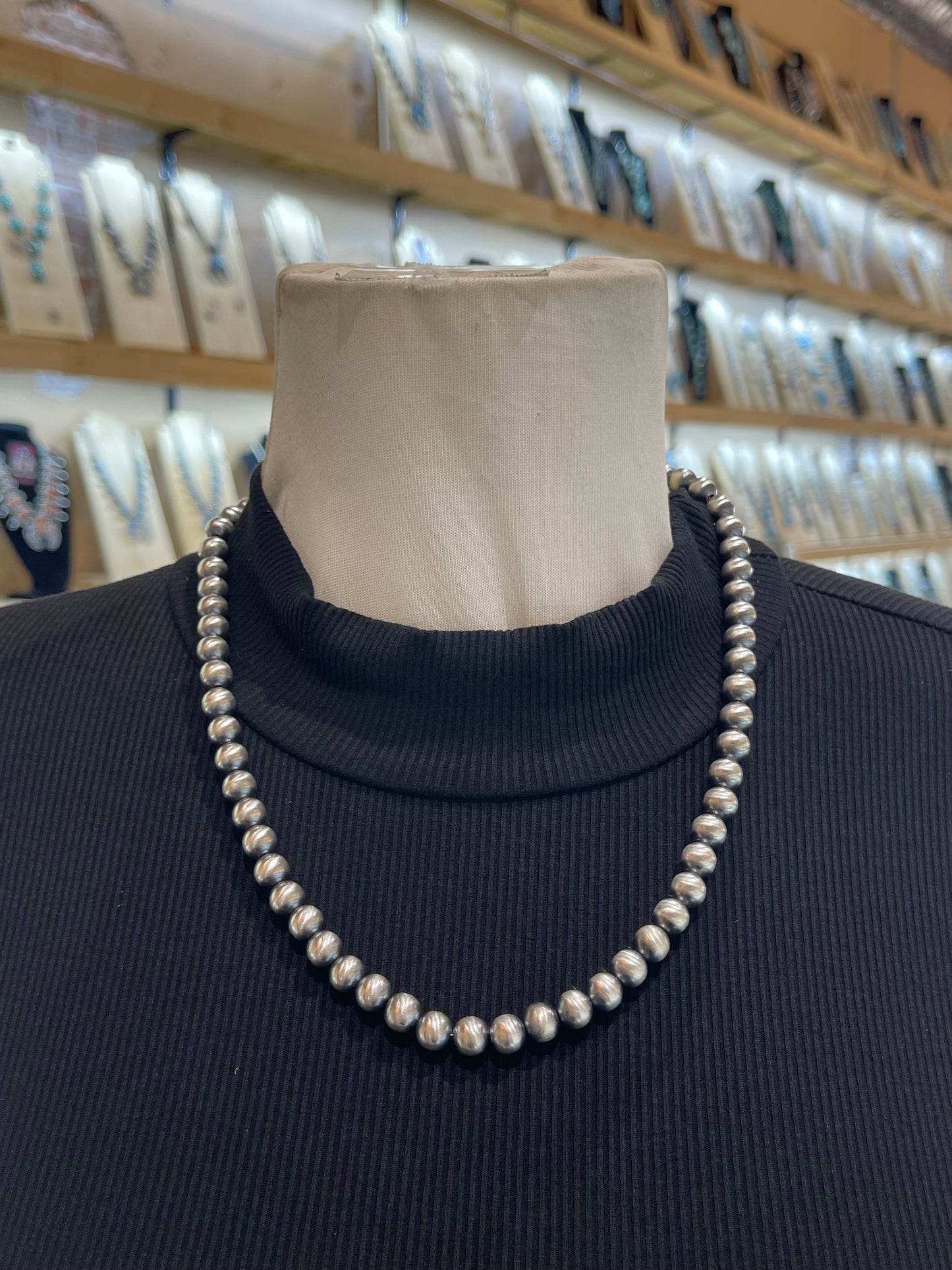 21" 8mm Handmade Navajo Pearls by Bryannen Halwood, Navajo