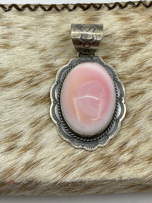 Pink Conch Shell Oval Pendant with a 13mm Bale by John Nelson, Navajo