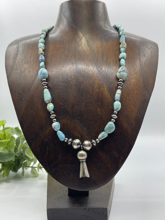 20" Golden Hills Nugget Turquoise with Blossom & Navajo Style Pearls