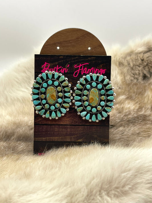 Turquoise Cluster Earrings by Charlene Yazzie, Navajo