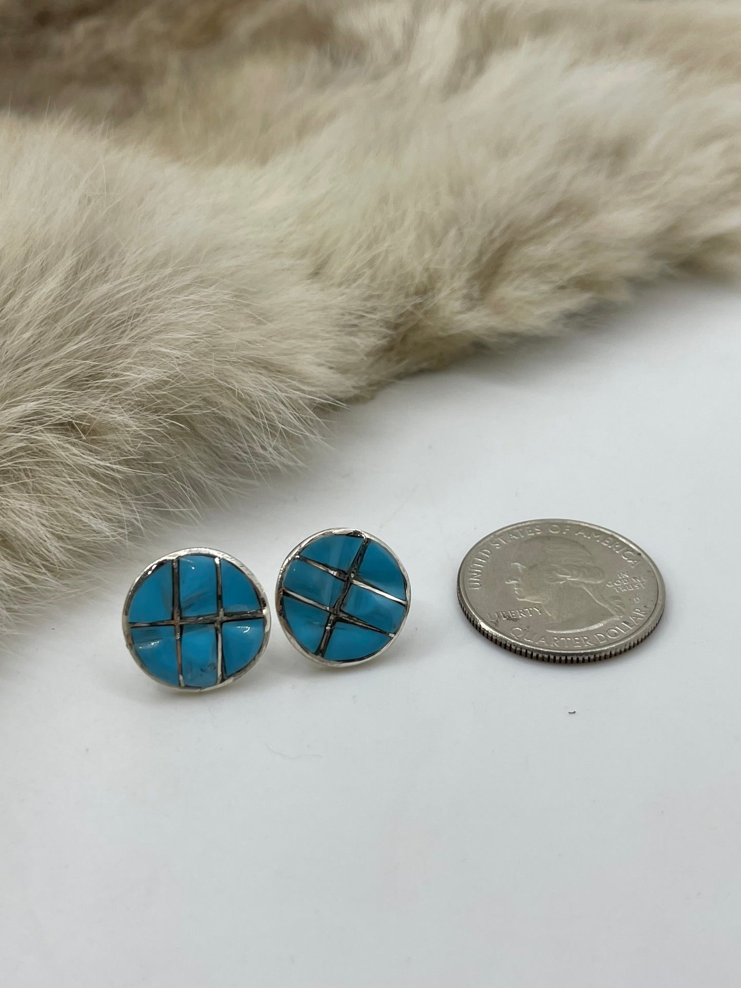 CIRCLE INLAY TURQUOISE POST IN CENTER EARRINGS BY LILY MALANI, ZUNI