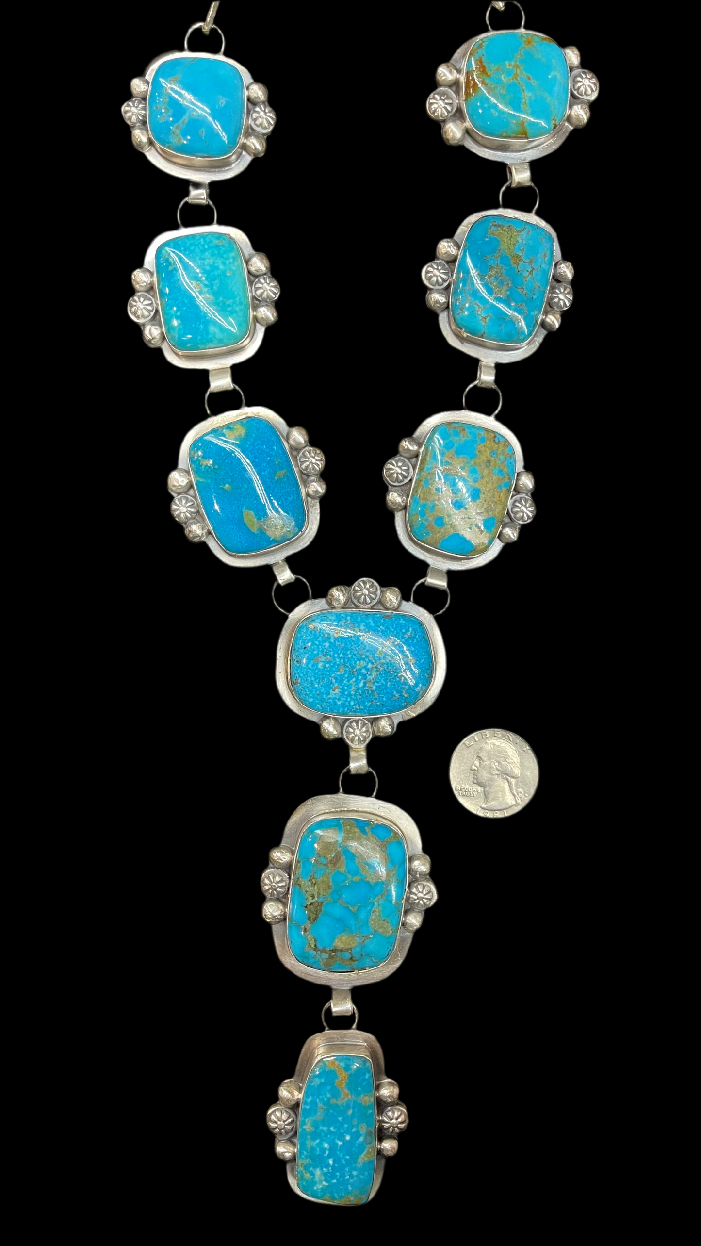 30" Kingman Turquoise Lariat by Delbert Secatero, Navajo