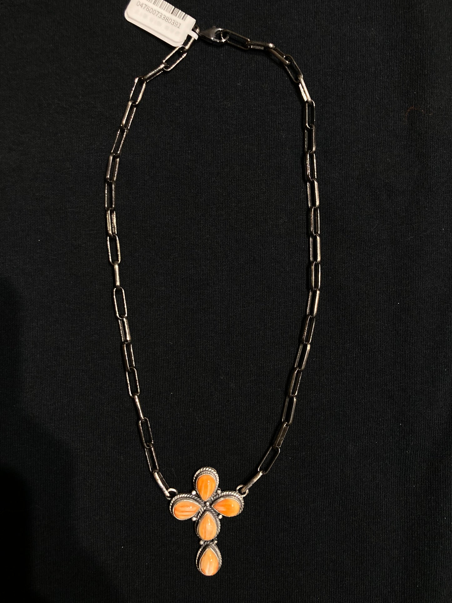 16" Orange Spiny Oyster Shell Cross Necklace