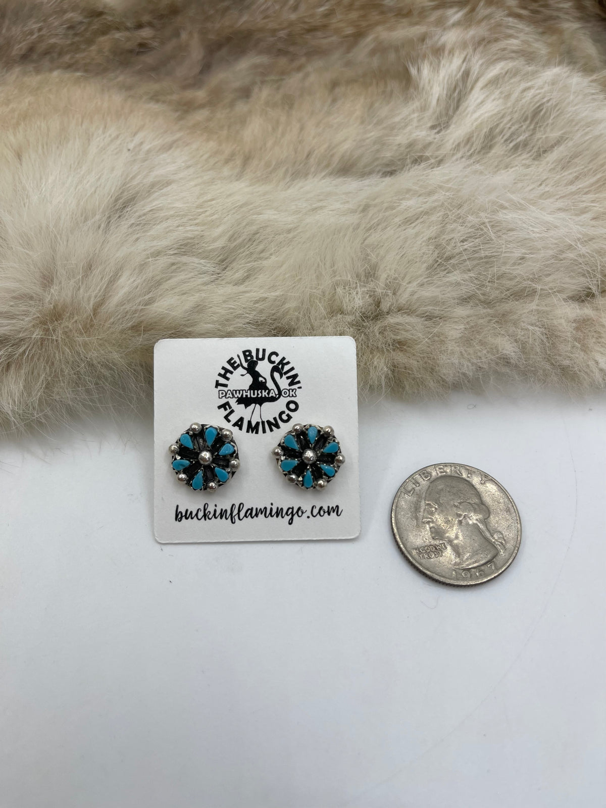 18" Petit Point Turquoise Cluster Necklace & Earring Set by Tricia Leekity, Zuni