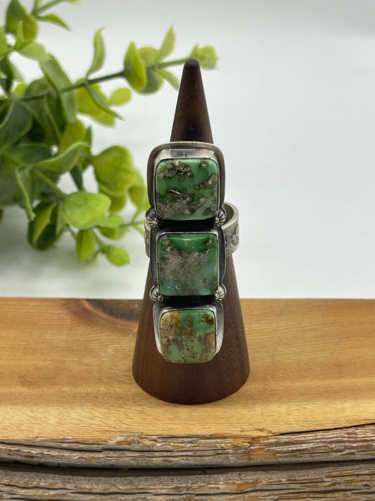 Adjustable 3 Stone Sonoran Gold Turquoise Ring