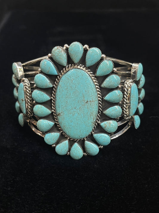 7" Big Turquoise Cluster Cuff by Eunice Wilson, Navajo