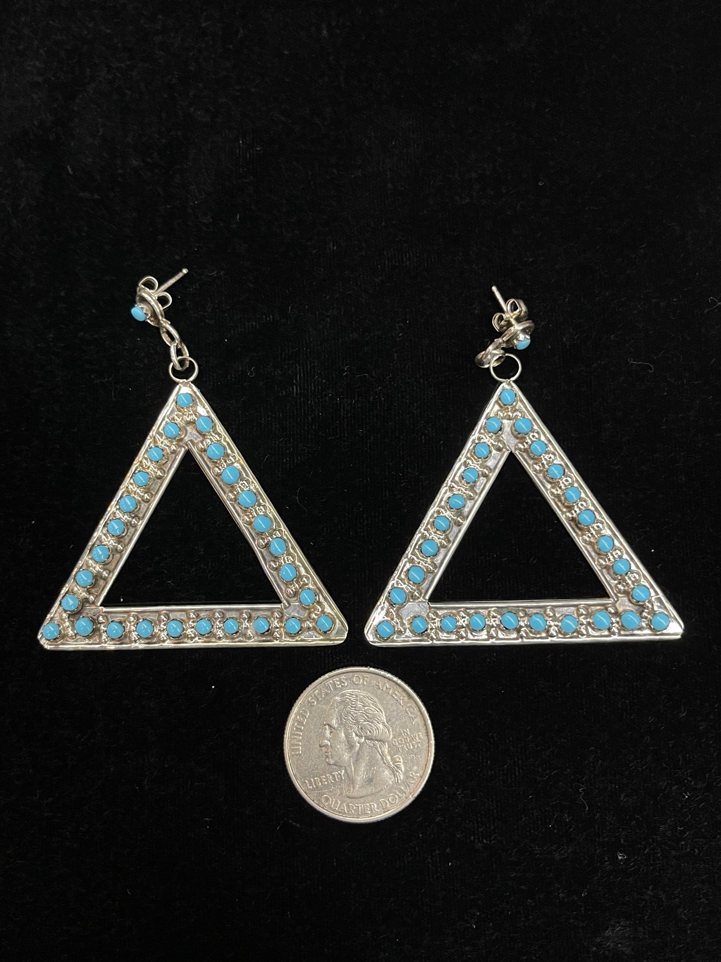 Turquoise Triangle Post Dangle Earrings by Marlon Quam, Zuni