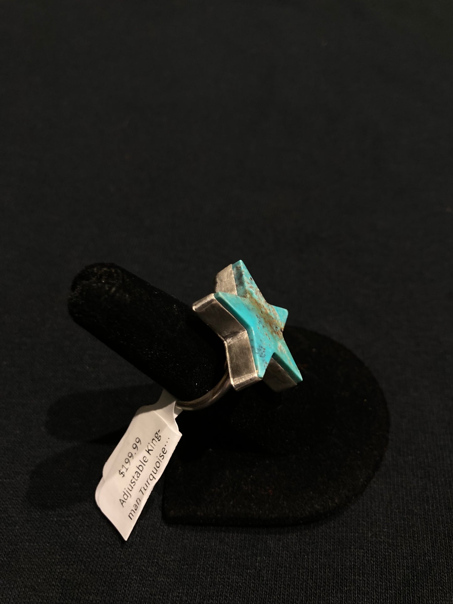 Adjustable Kingman Turquoise Star Ring by Donovan Skeets, Navajo