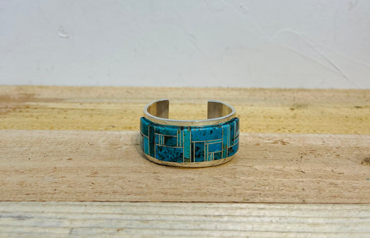 Bisbee Turquoise Inlay Cuff Bracelet by Marie Jackson