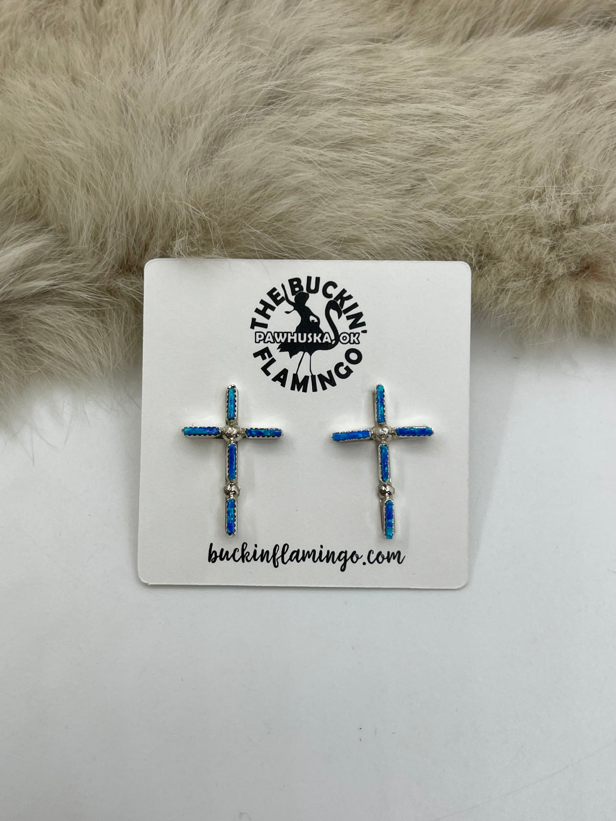 Blue Opal Zuni Needlepoint Cross Earrings by Ashley Laate, Zuni