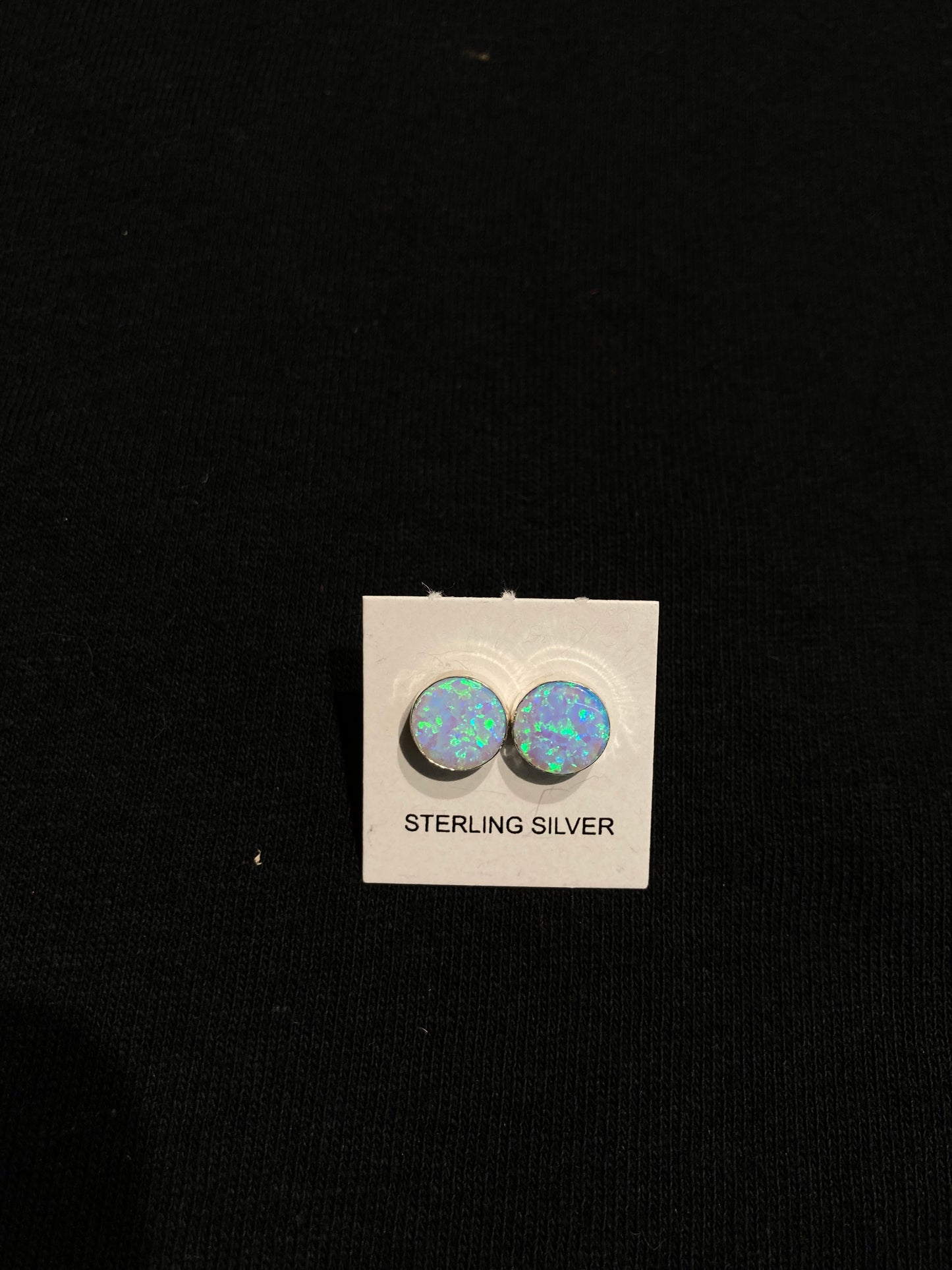 Blue Opal Circle Post Earrings