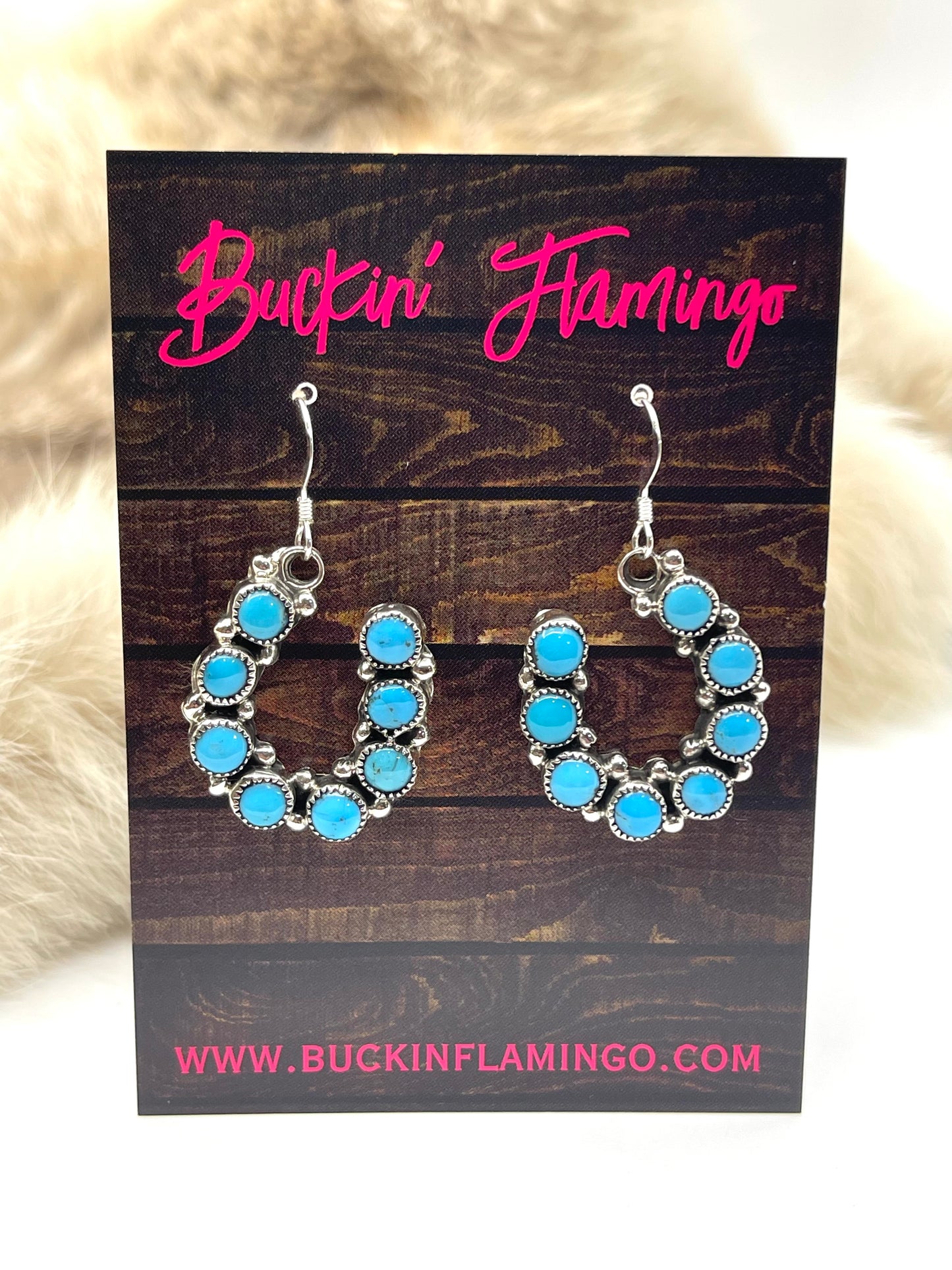Turquoise Horse Shoe Dangle Earrings by Angie Platero, Navajo