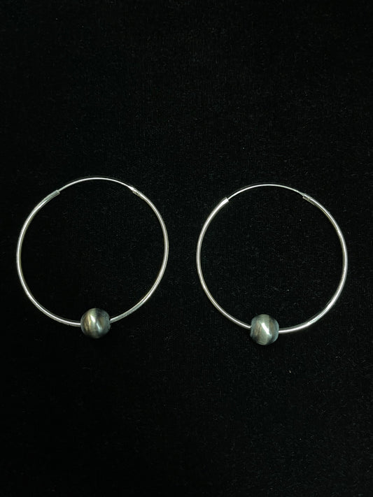 Silver Hoop Earrings with 10mm Navajo Pearls