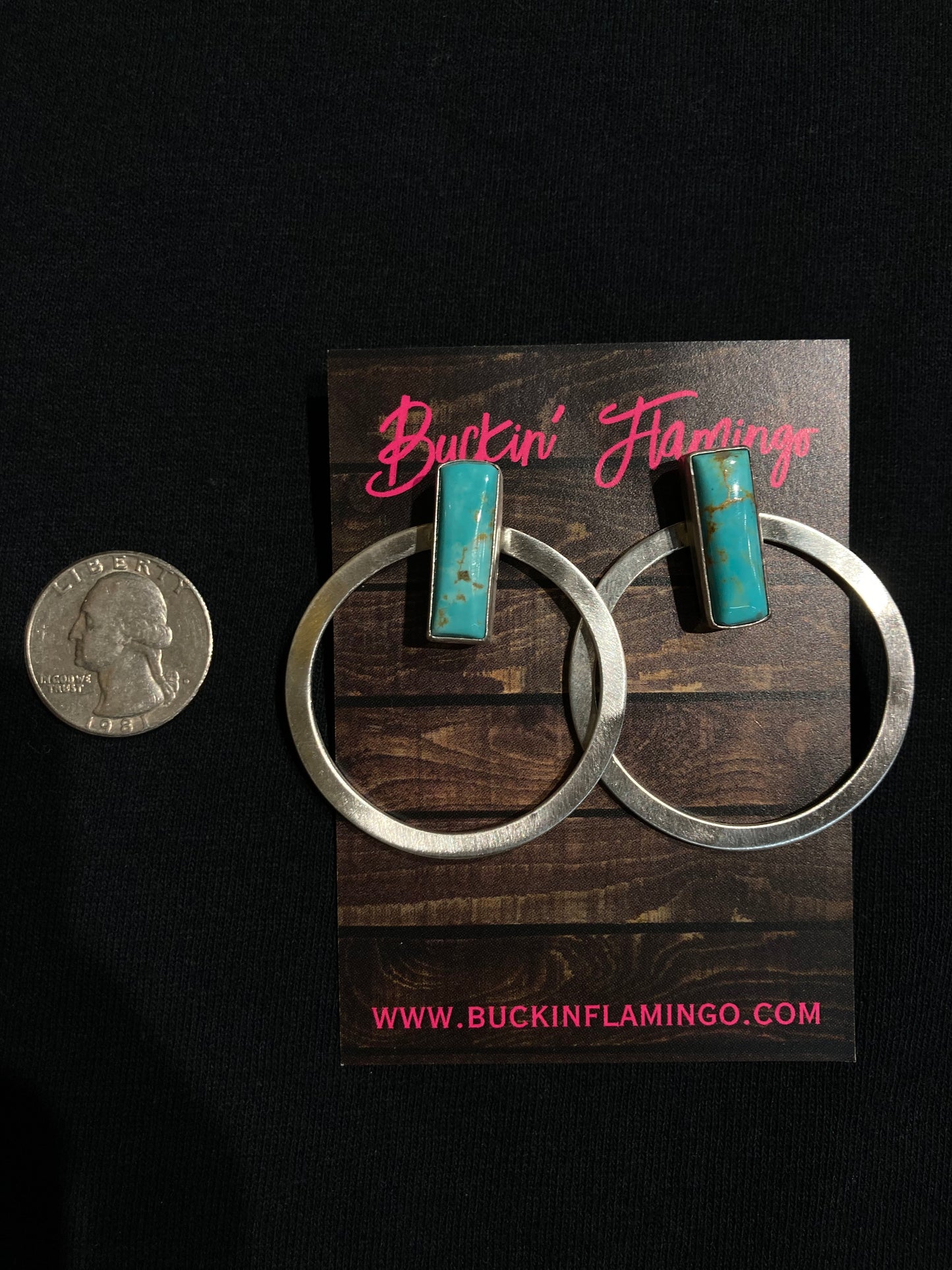 Kingman Turquoise Bar Halo Hoop Post Earrings by Elouise Kee, Navajo