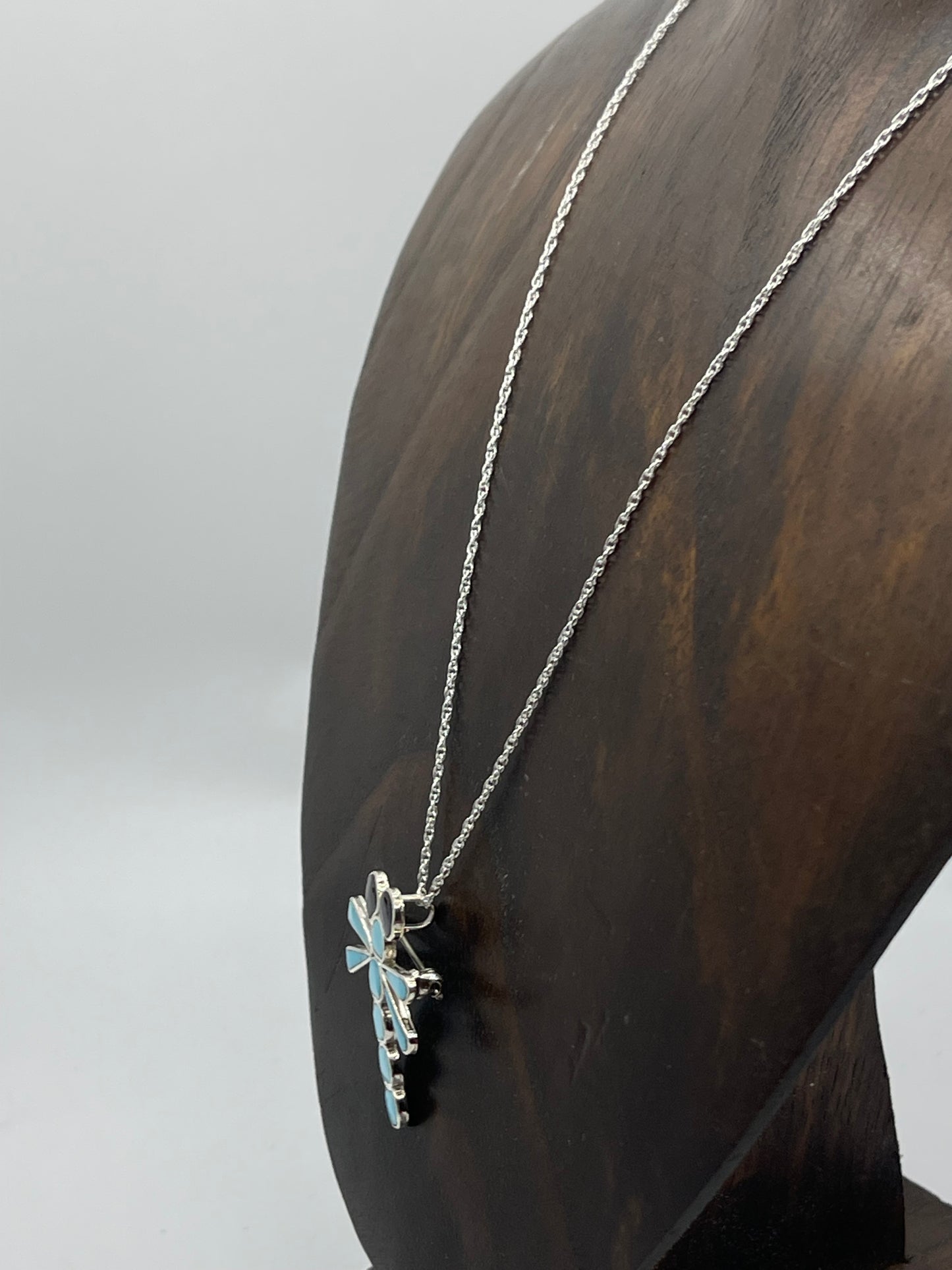 18" Turquoise Dragonfly Pendant/Pin Combo Necklace by Emma Edaakie, Zuni