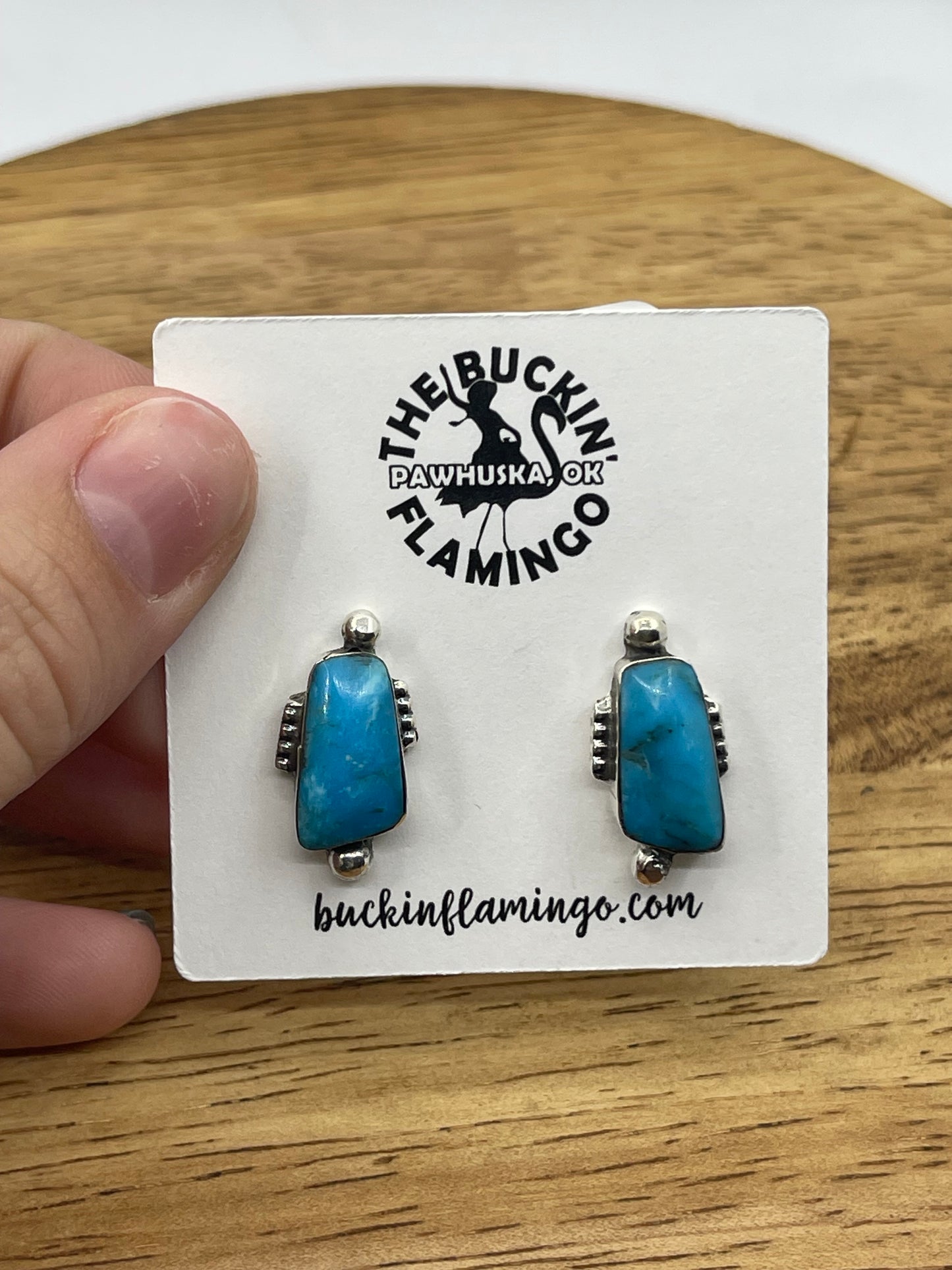 Turquoise Post Earrings by Myra Benally, Navajo