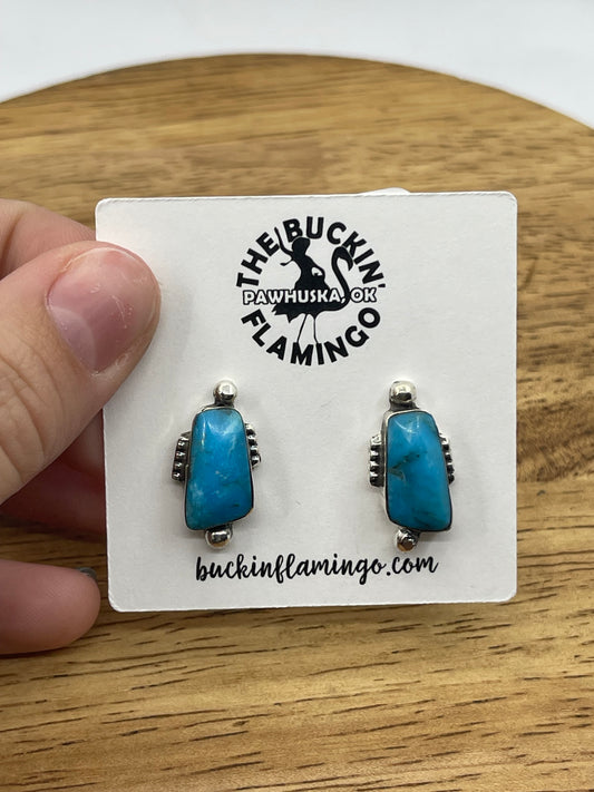 Turquoise Post Earrings by Myra Benally, Navajo