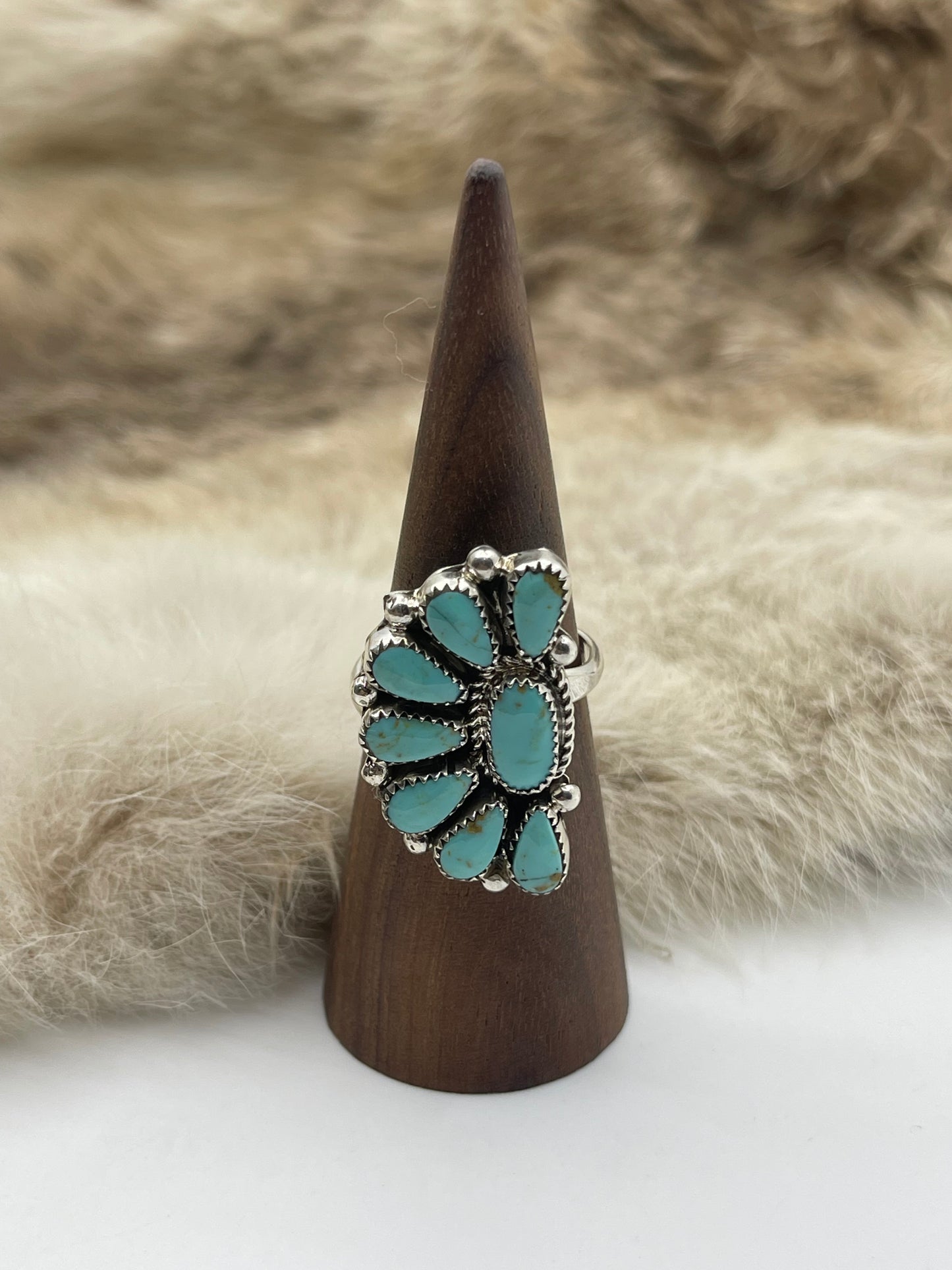 Adjustable 7.0-11.0 Light Greenish Blue Half Cluster Ring by Alicia Wilson, Navajo