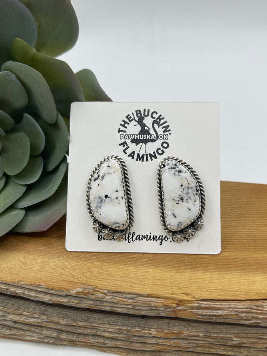 White Buffalo Post Earrings by Virginia Becenti, Navajo